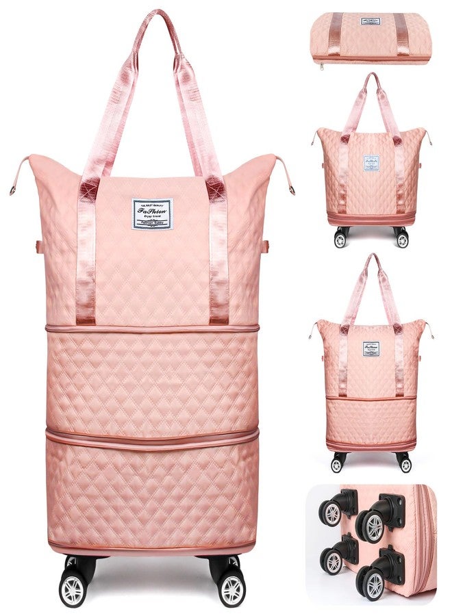 SZSJA Rolling Duffle Bag with Wheels and Handle, Expandable Travel Duffel Bag Luggage Bag, Foldable Travel Bag with Wheels Rolling Carry on Bags, Large Wheeled Luggage, Pink - Image 1